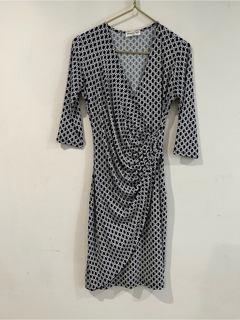 Revd’elle  Paris Black and White Geometric Wrap Dress - Classic Women’s Dress S